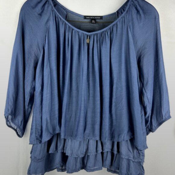 Saks Fifth Avenue Tops - Saks 5th Avenue Top Women’s Sz Small Blue Silk Blend Quiet Luxury Made in Italy